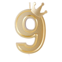 AIEX 3inch Birthday Number Candle, 3D Candle Cake Topper with Crown Cake Numeral Candles Number Candles for Birthday Anniversary Parties (Gold; 9)