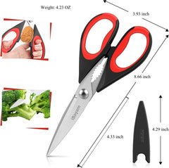 Kitchen Shears, 2-Pack Kitchen Scissors Heavy Duty Meat Scissors, Dishwasher Safe Cooking Scissors, Multipurpose Stainless Steel Sharp Utility Food Scissors for Chicken (Red,Black,Grey)