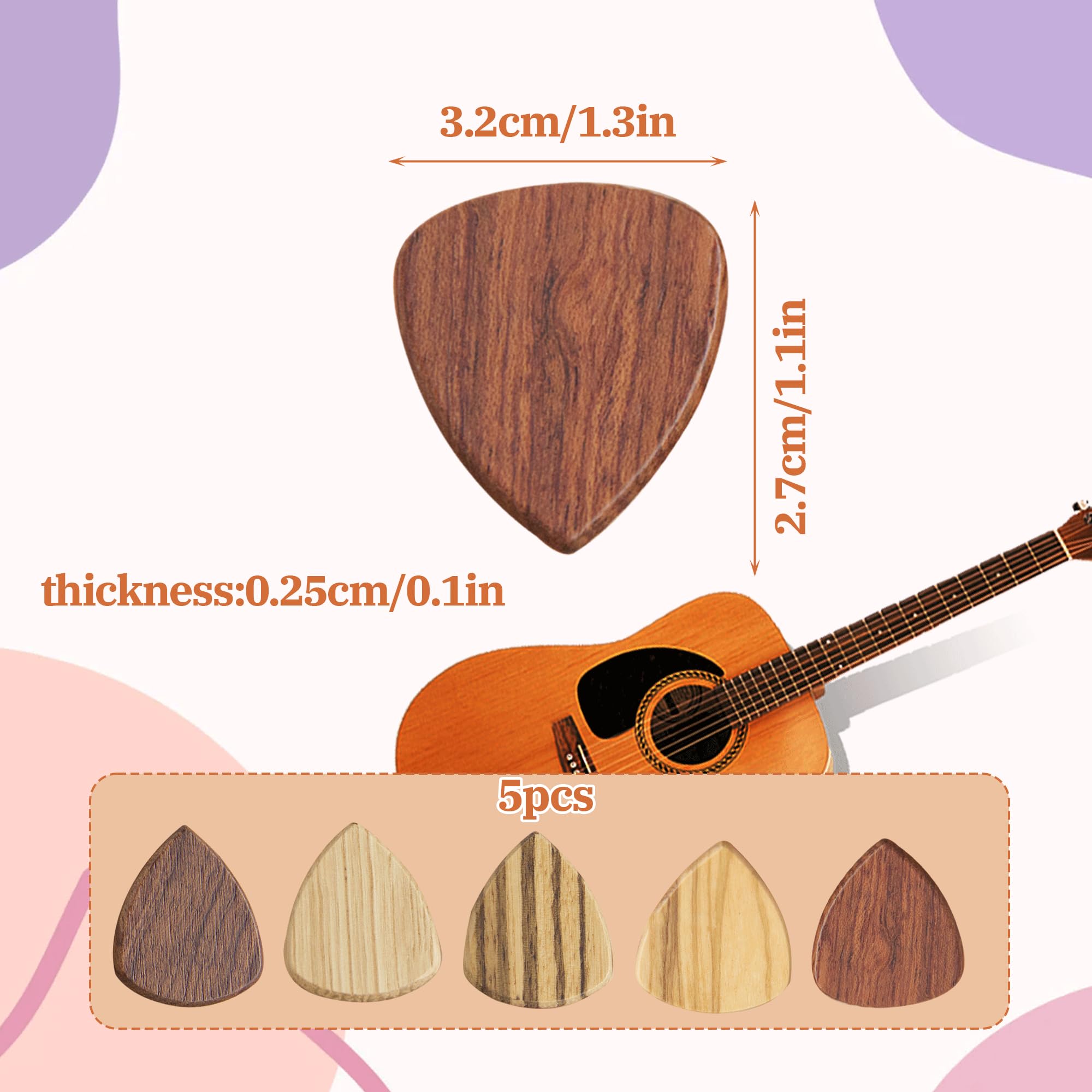 5 Pcs Wooden Set Of Picks Guitar Wooden Guitar Picks Flexible Guitar Pick Made Of Real Wood For Electric Acoustic And Bass Personalised Guitar Picks Bass Guitar Picks for Practice Ukulele Instrument