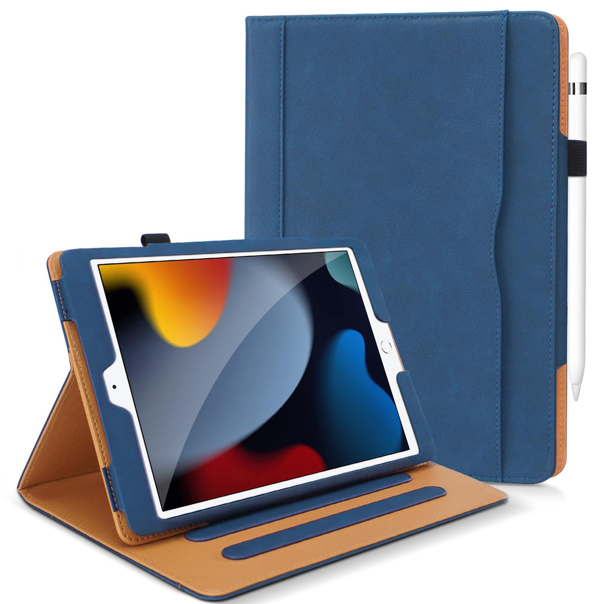 DAORANGE for iPad 9th / 8th / 7th Generation Case (10.2-Inch, 2021/2020/2019 Model), PU-Leather Folio Cover with Pencil Holder, Auto Sleep/Wake & Multiple Angles for iPad 9/8/7 (Navy)