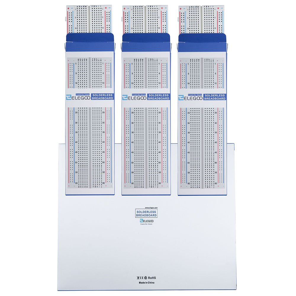 ELEGOO 3pcs MB830-102 Breadboard 830 Point Solderless Prototype PCB Board Kit for Proto Shield Distribution Connecting Blocks for UNOR3 MEGA NANO