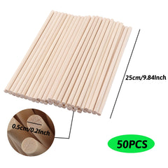 DOITEM 50 Pack Unfinished Natural Wood Dowel Rods Hardwood Sticks for Crafts and DIY (250mm x 5mm)