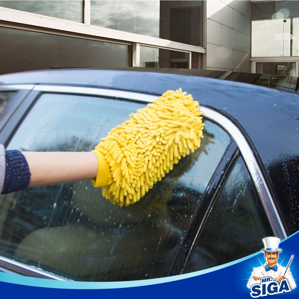 MR.SIGA Microfiber Car Wash Mitt, Pack of 2, Blue & Yellow