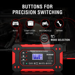 Husgw Car Battery Charger, 12V 6A Car And Motorcycle Battery Charger, Lead-Acid Battery Smart Charger Battery, Start-Stop Repair Activation Charger,for Cars Boat Motorcycle Lawn Mower