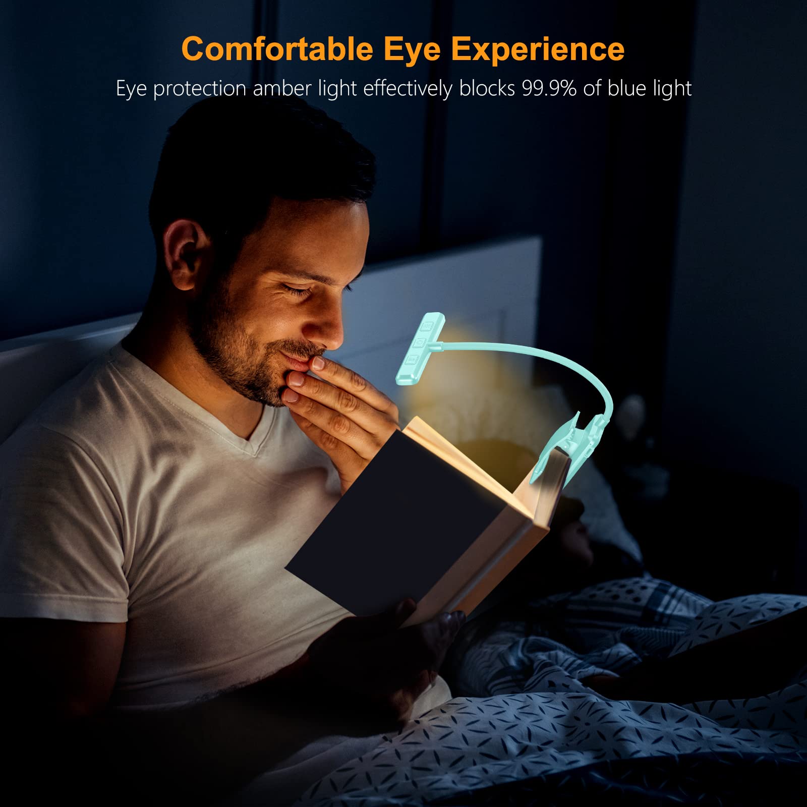 Gritin 19 LED Book Light, Reading Light Book Lamp for Reading at Night with Memory Function, 3 Eye-Protecting Modes -Stepless Dimming, Long Battery Life, 360° Flexible Book Light for Bed,Tablet-Blue