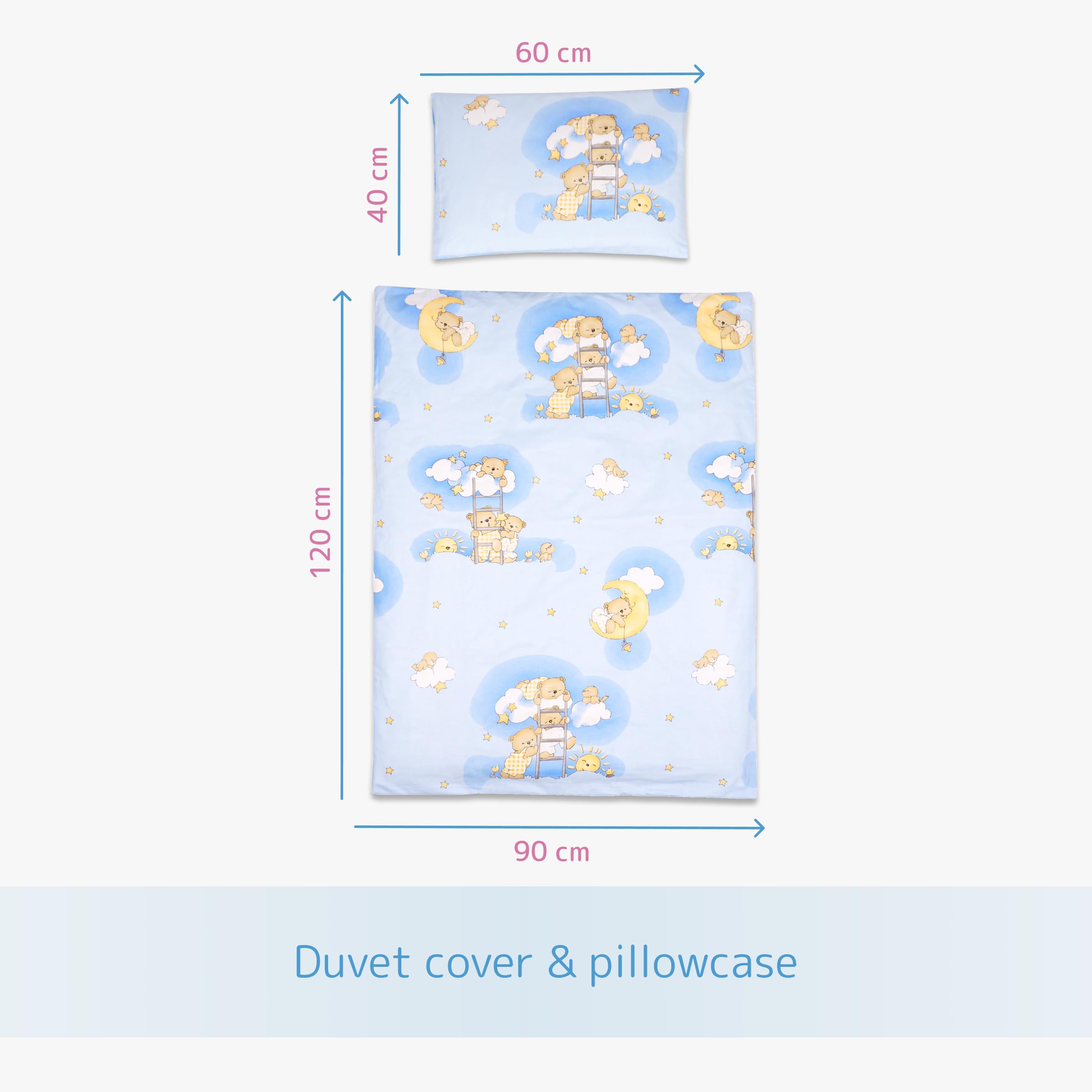 2 Piece Baby Kids Bedding Set 120x90 cm Duvet Cover & Pillowcase for Toddler Cot (Ladders Blue)