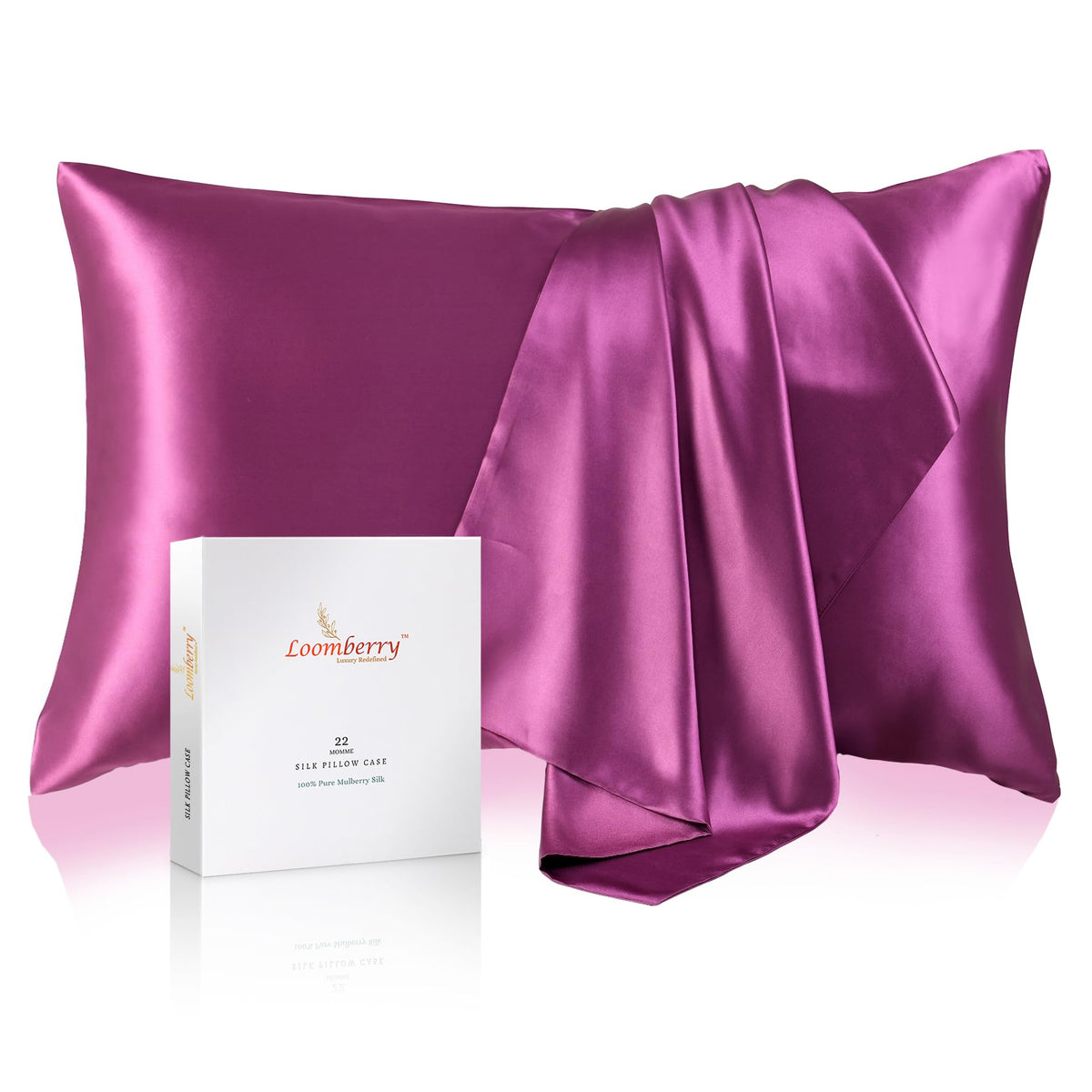 LOOMBERRY 100% Natural 22 Momme Pure Mulberry Silk Pillowcase for Hair and Skin Both Sides 22 Momme Highest Grade 6A with Hidden Zipper (Crimson Purple, Standard (50x66CM))