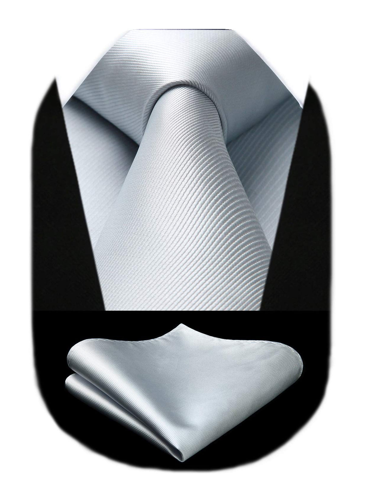 Enlision 3.3 inches Llight Grey Tie and Pocket Square Set Wedding Party Formal Silk Necktie for Men