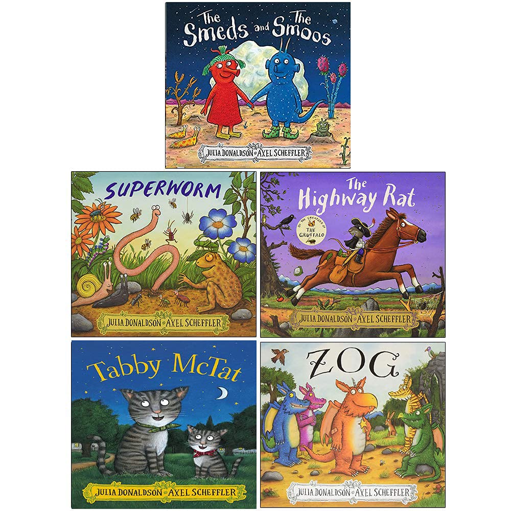 Julia Donaldson 5 Books Collection Set By The Creators of the Gruffalo (The Smeds and the Smoos, Superworm, The Highway Rat, Tabby Mctat, Zog)