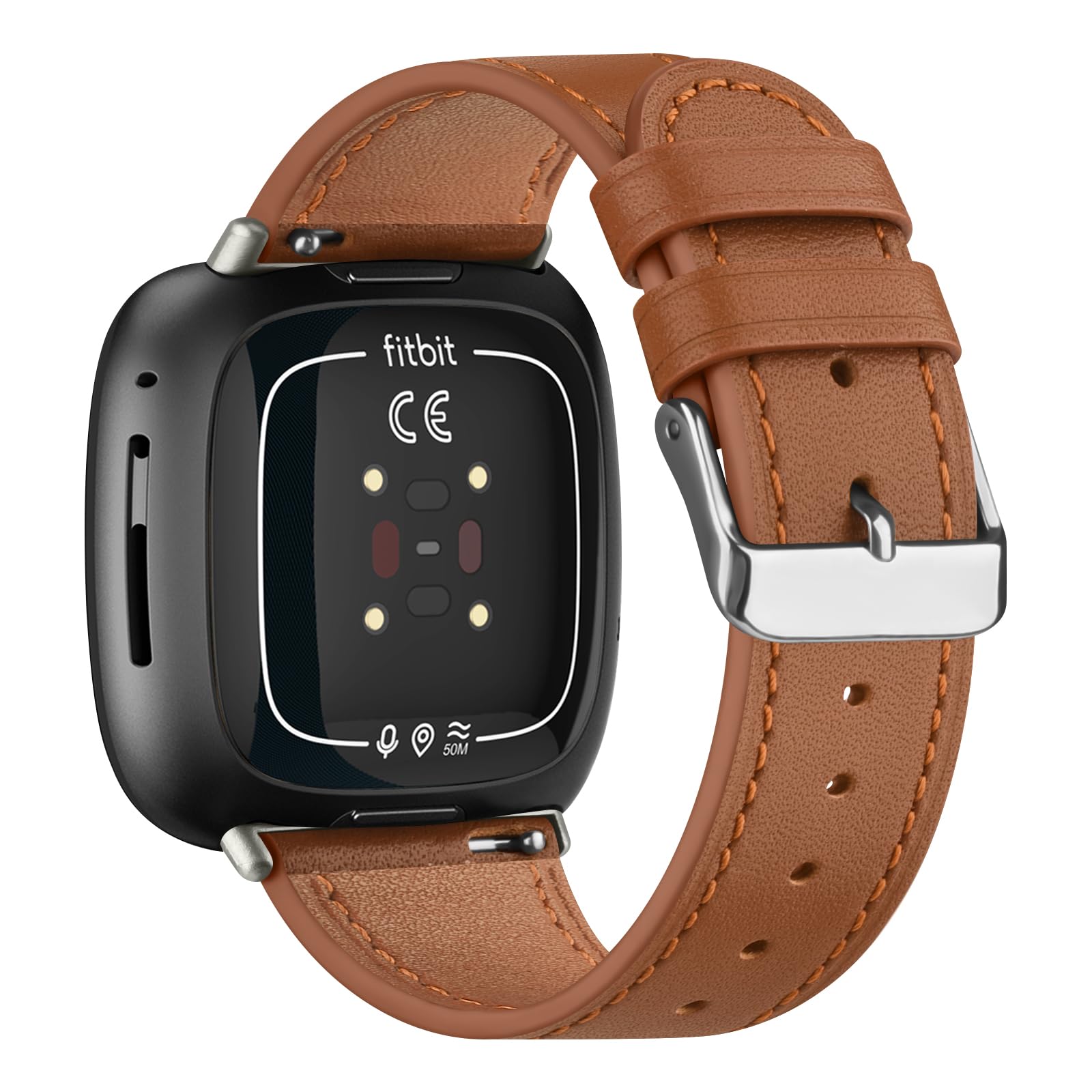 Leather Strap Compatible with Fitbit Versa 3 Straps/Fitbit Sense Strap for Women Men,Genuine Leather Replacement Compatible with Fitbit Versa 3/Fitbit Versa 4/Fitbit Sense 2 (Brown)