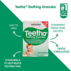 Teetha Baby Teething Granules, 40 Sachets, 3and Months, 6c Chamomilla, Homeopathic Relief For Soothing & Calming Teething Symptoms, System-Booster For Babies & Toddlers