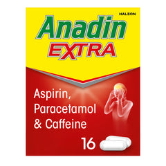 Anadin Extra Aspirin Paracetamol and Caffeine Caplets, Red, 16 count