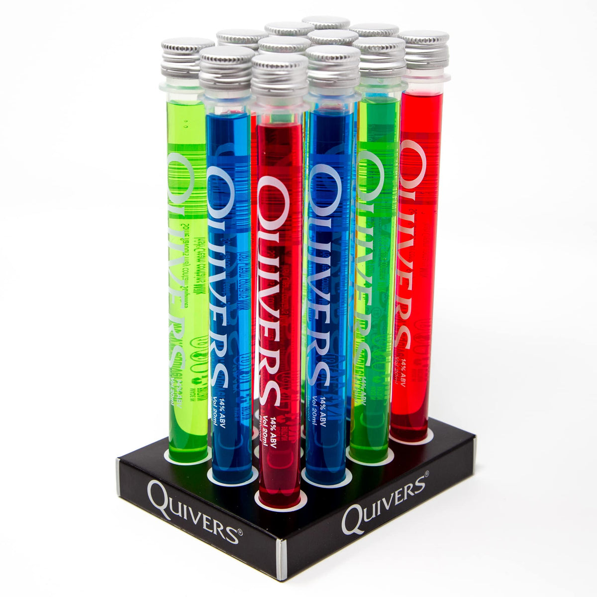 Quivers Mixed Vodka Shots, 14% ABV, 12 x 20ml, Sour Apple/Strawberry/Raspberry