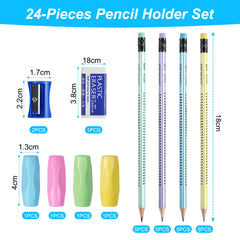 OFFCUP HB Pencils, 24pcs Pencils with Rubbers, Presharpened Pencil Writing Pencils with Rubbers on The End with 4 Pen holders, 2Pencil Sharpener and Rubbers for School Children Handwriting and Drawing