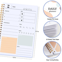 Daily Planner, Daily To Do List Notebook with Meal Organizor, Appointments for Home, Work, School,52 sheets, A5