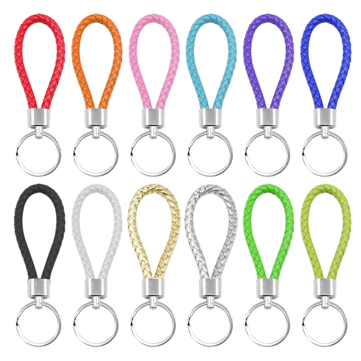 NINVVS 12-Leather Rope Keychain, Woven Keychain, Car Apartment Color Keychain, Neutral Keychain, Portable Keychain, Suitable for Men and Women (12-Color)