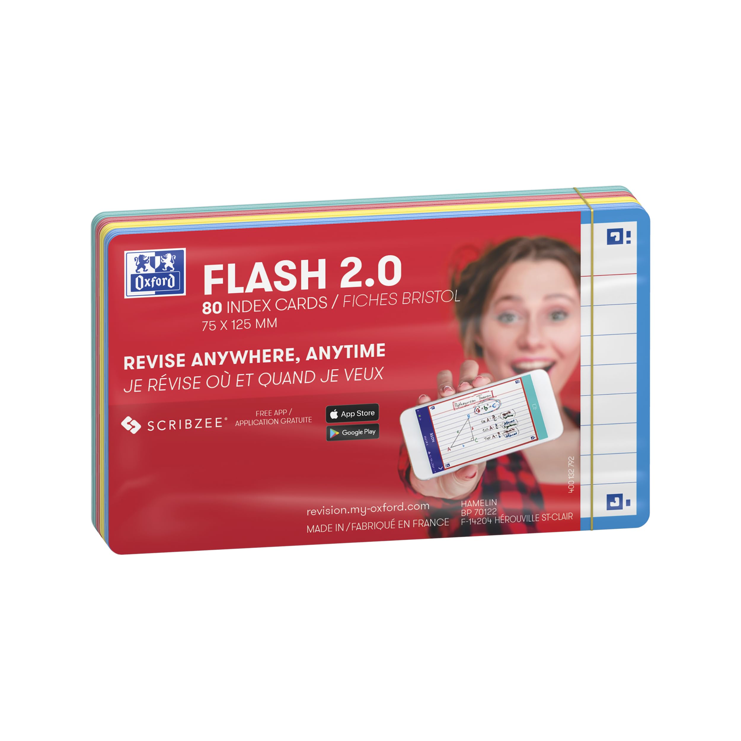 Oxford Flash Cards, Revision Cards, Assorted Colours, Ruled, 7.5 x 12.5 cm