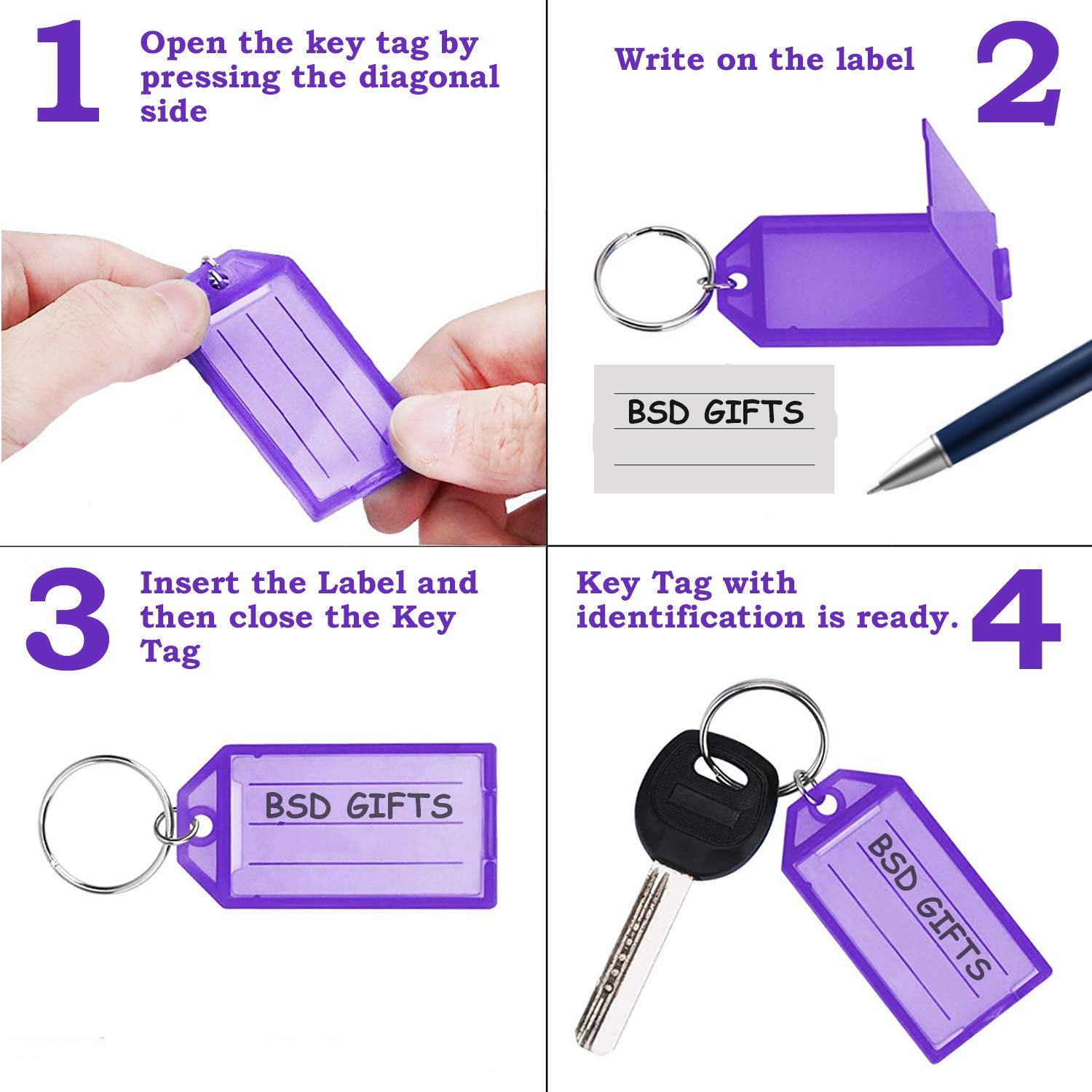 12/24/48/96 Pack Key Tags with Labels, Key Rings with Tags, Name Tags, Plastic Key Labels, Key Fobs with Labels - 6 Colours - Ideal for Luggage, ID, Name, Label for Home, Office, and School