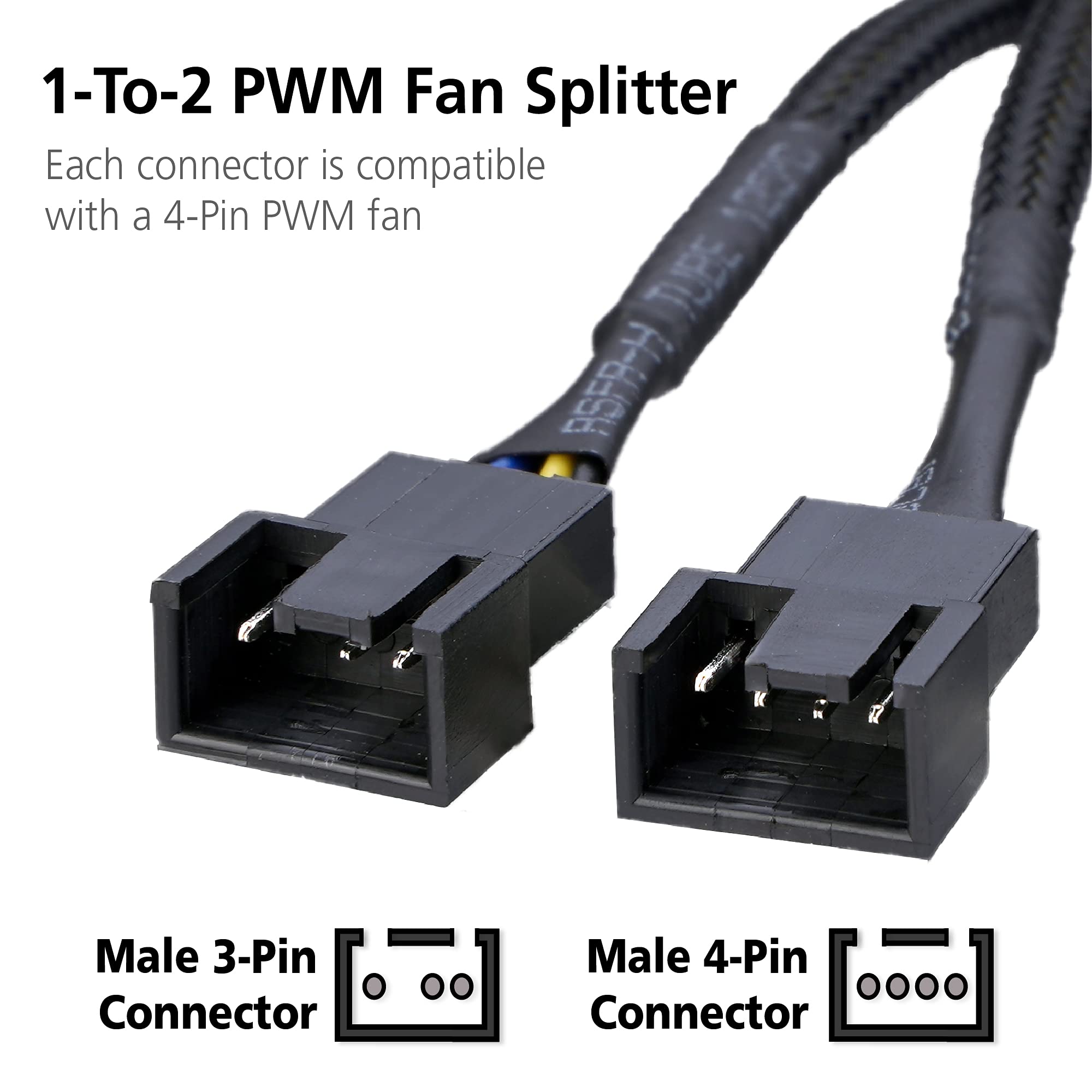 Akasa PWM Fan Splitter   1 to 2 Ways 4-Pin PWM Fan   Speed Control PC Case Fan Splitter Extension Cable   Black Braided   150mm 15cm   4 Pack   AK-CBFA04-KT04