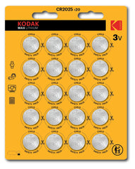 Kodak   CR2025 Batteries   Lithium 3V Coin   Button Cell for Car Keys   20 Pack
