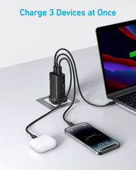 67W USB C Plug, Anker PIQ 3.0 Compact and Foldable 3-Port USB C Charger, For iPhone 15/15 Pro/15 Pro Max/15 Plus, MacBook, iPad, Galaxy, Pixel, and More (5 ft USB C to C Cable Included)