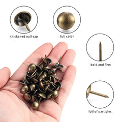 200 Pcs Upholstery Tacks, Antique Bronze Decorative Thumb Tacks, Furniture Push Nail Pins with Plastic Storage Box(11 * 17mm)