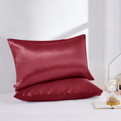 Moonlight Bedding Satin Pillowcases 2 Pack - Burgundy Silk Pillowcases with Envelope Closure Satin Pillow Case Standard Hotel Quailty Satin Silk Pillowcase (50x75cm))