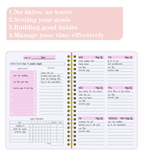 To Do List Notebook, Undated Weekly Planner A5 Diary Planner for College Work with Habit Tracker, Twin Wire Binding, Pink