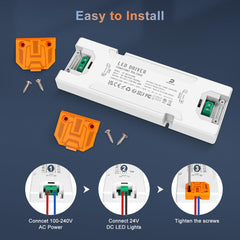 DUSKTEC Slim LED Driver 24V 60W, IP44 Switching Power Supply, 240V AC to 24Volt DC Replacement LED Transformer, Low Constant Voltage 24V 2.5A Adapter for LED Module Light Strip Led Lamp Bulbs