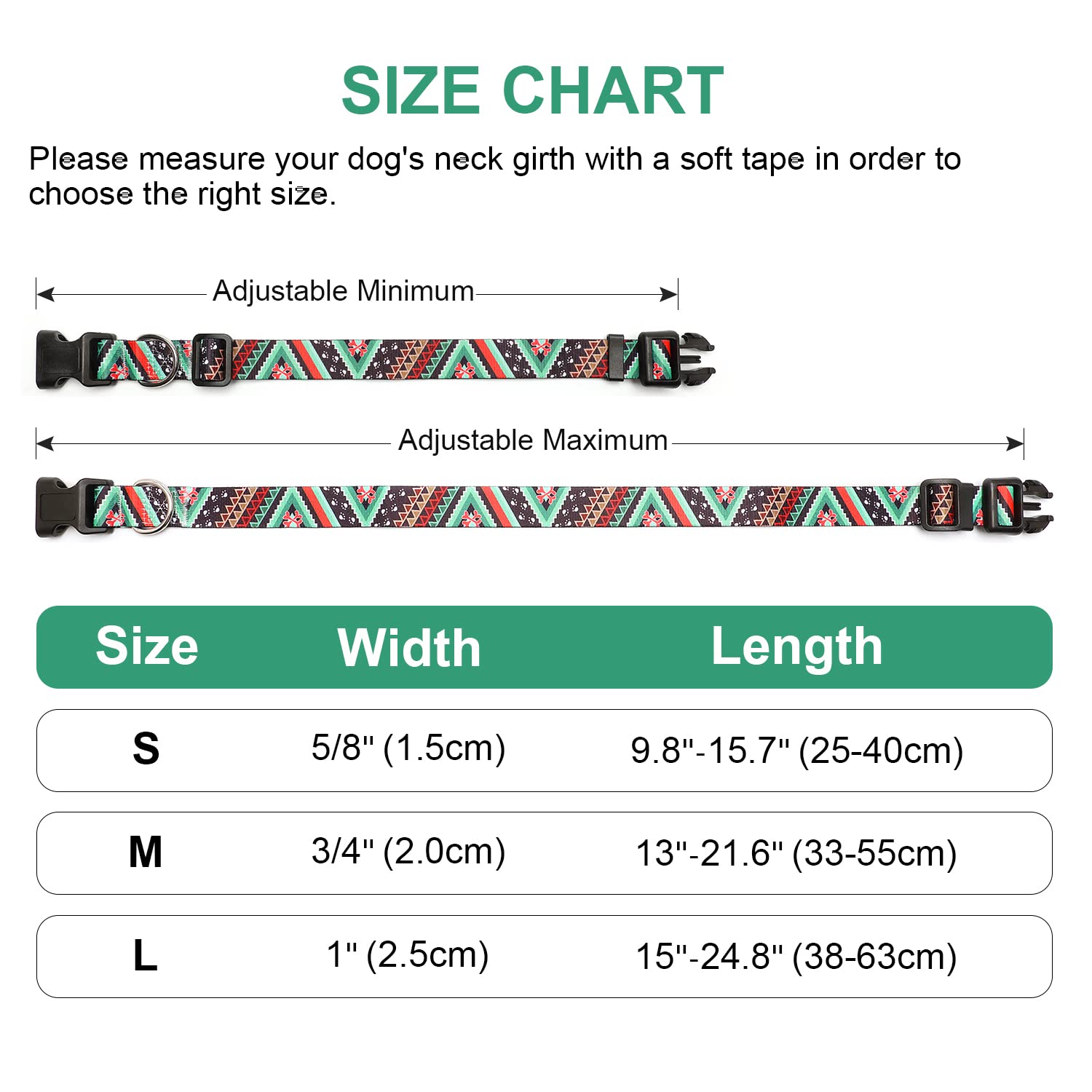 Mercano Adjustable Dog Collar - Special Design Patterns, Soft Nylon Comfortable Durable Pet Collar for Small Medium Large Dogs (L, Ethnic Green)