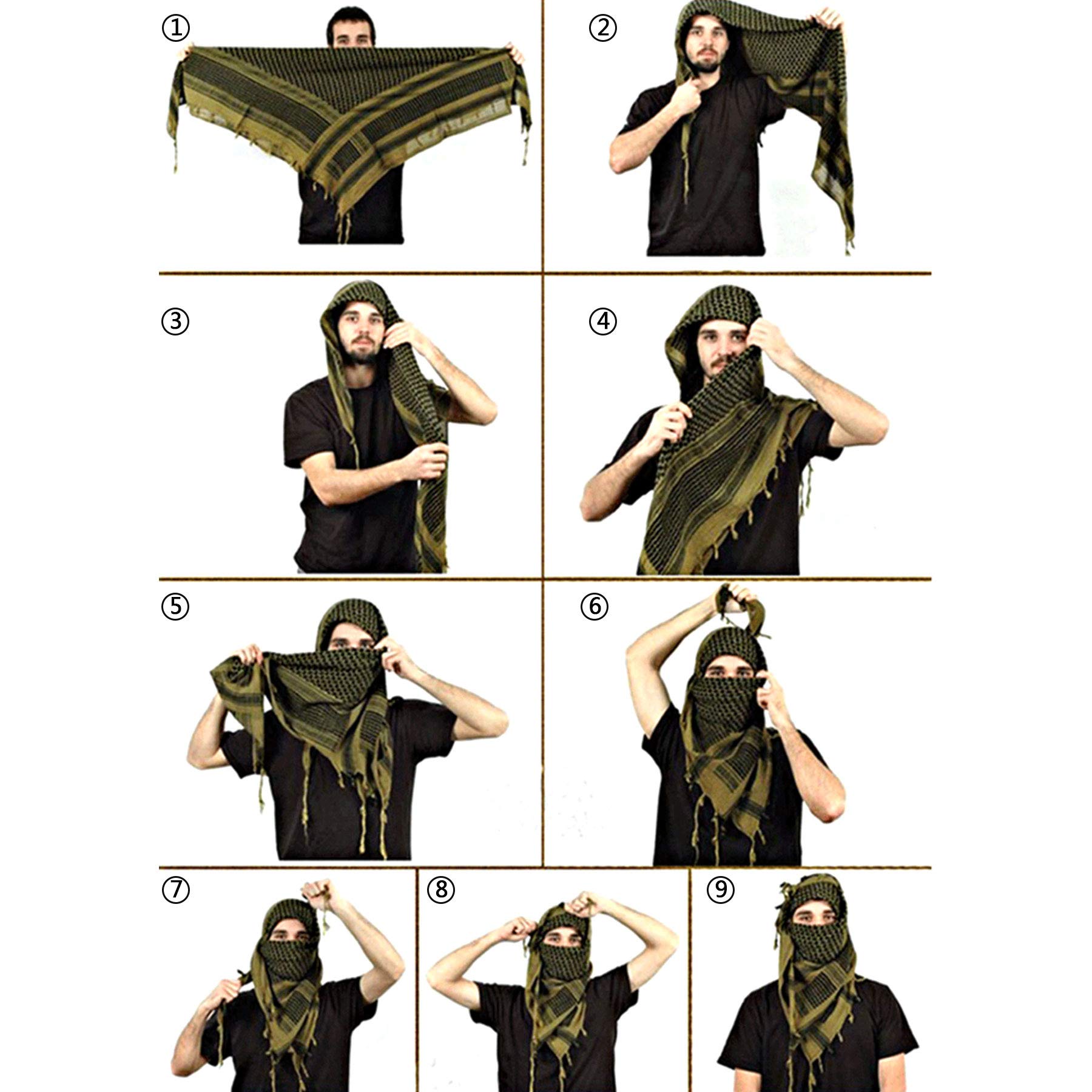 ECOMBOS Shemagh Scarf - Men Arab Head Scarf 100% Cotton Military Tactical Desert Keffiyeh Head Neck Wrap