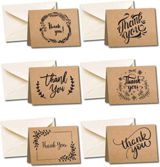 PALAAKK 24 Pack thank you cards multipack with envelopes, Thank you notes for Kids,Weddings,Graduation, 24 Cream paper envelopes and 24 brown kraft cards with 24 stickers