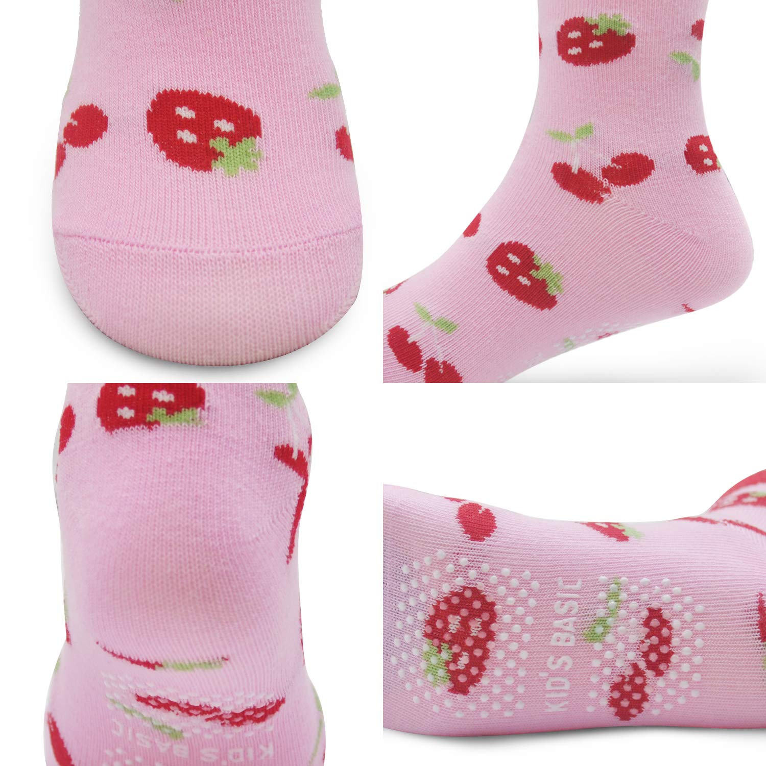 HYCLES Toddler Boy Girl Socks Non Skid 12 Pairs Infant Baby Grips Socks Anti Skid Cotton Cute Strawberry Kid Socks , 3-5 Years, Flower Style(12 Pairs)