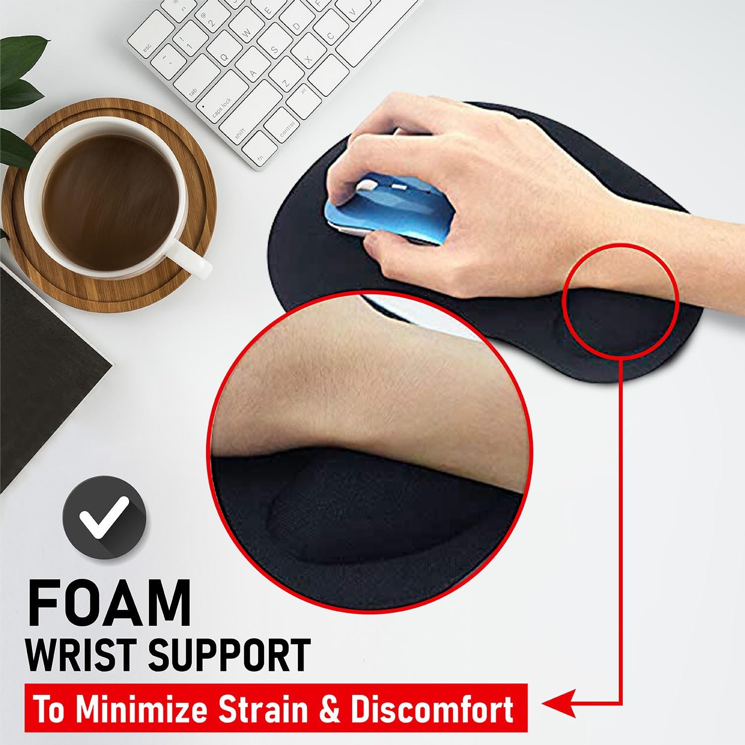 New Horrizon - Mouse Mat BLACK ANTI-SLIP COMFORT MOUSE PAD MAT WITH GEL FOAM REST WRIST SUPPORT FOR PC LAPTOP - Compatible with Laser and Optical Mice