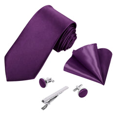 Beaface Men Ties Set, Solid Color Ties for Wedding Business, Men's Ties and Pocket Square 5 PCS Set (Purple)