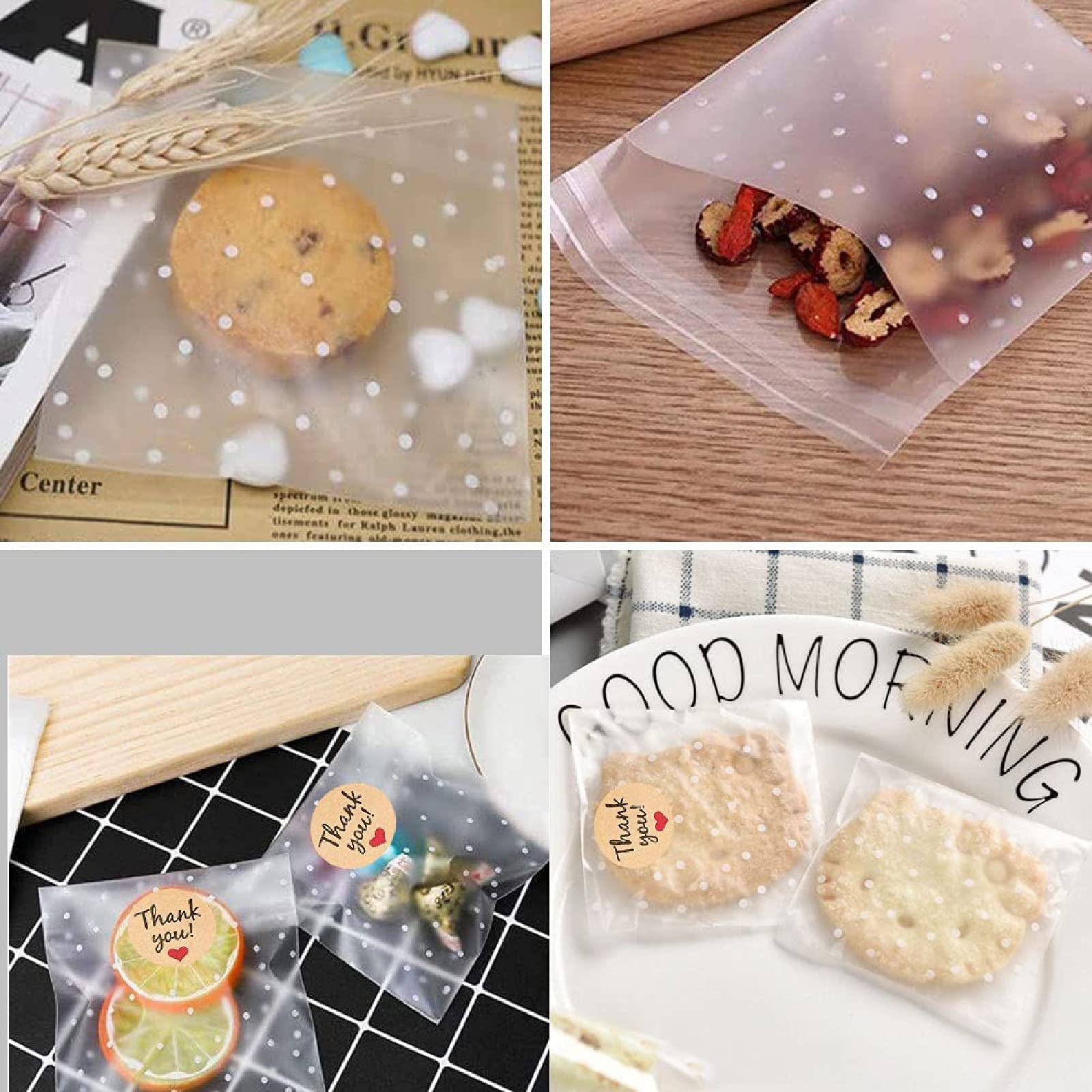 100 Pcs Self Seal Cellophane Bags, Self Adhesive Dot OPP Bags Clear Cookie Bags for Cookies, Sweets, Gifts, Jewelry,Candy, Chocolate (13 x 18 cm)