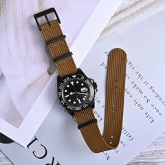 ANNEFIT Nylon Watch Strap 22mm, One-Piece Waterproof Military Watch Band with Heavy Black Buckle (Brown)