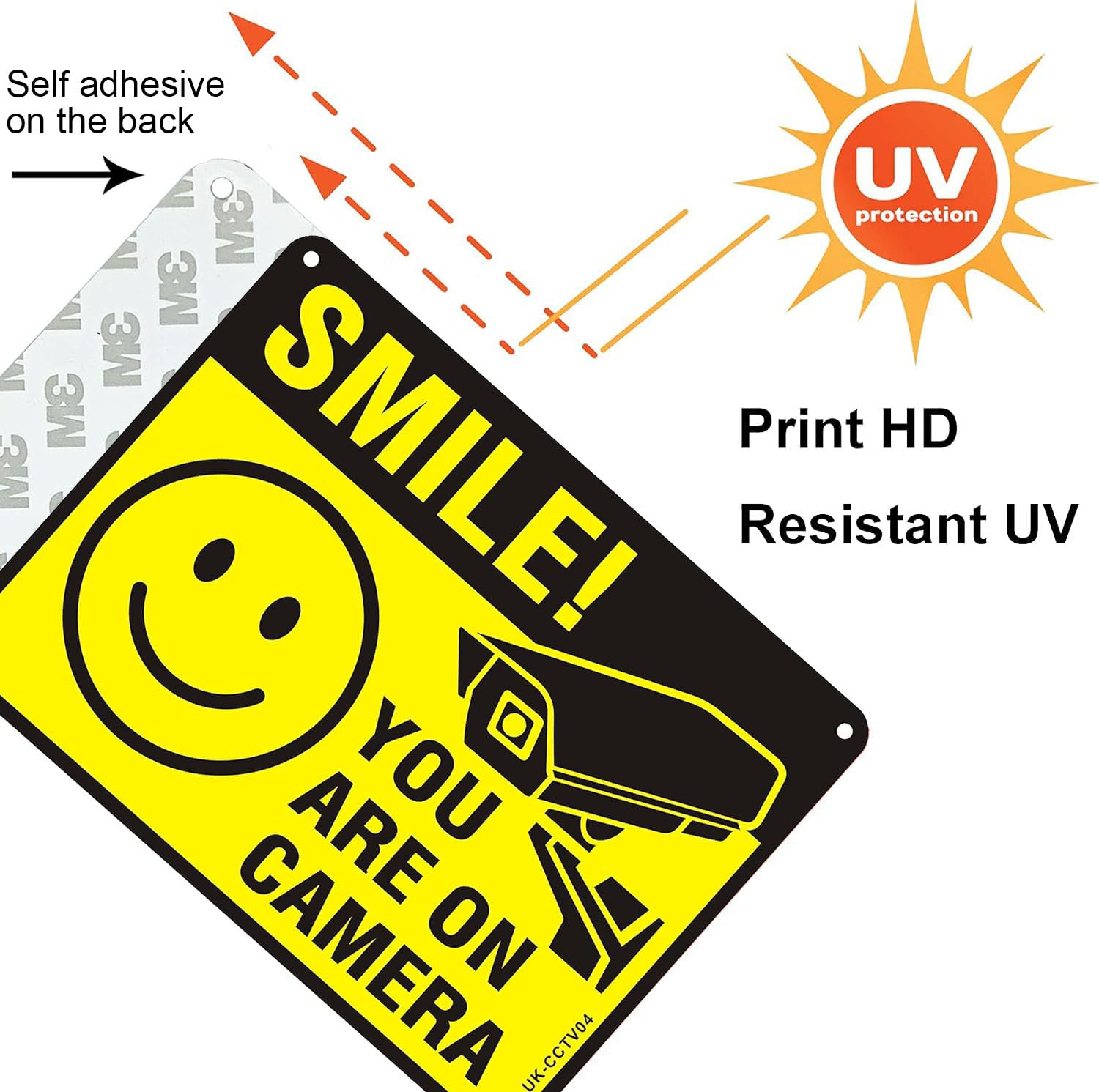 Smile Your on Camera Signs Reflective Aluminum, Pack of 2 Smile You are on Camera Sign Metal 20x30cm (A4) CCTV Sign Smile Funny Camera Signs Waterproof, UV Resistant, Durable