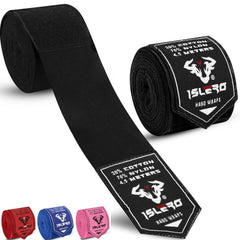 Islero 4.5m Boxing Hand Wraps Inner Gloves Elasticated Fabric Thumb Loop Bandages Straps Wrist Protection Muay Thai MMA Kickboxing Martial Arts Speed Bag Punching Training (Black)