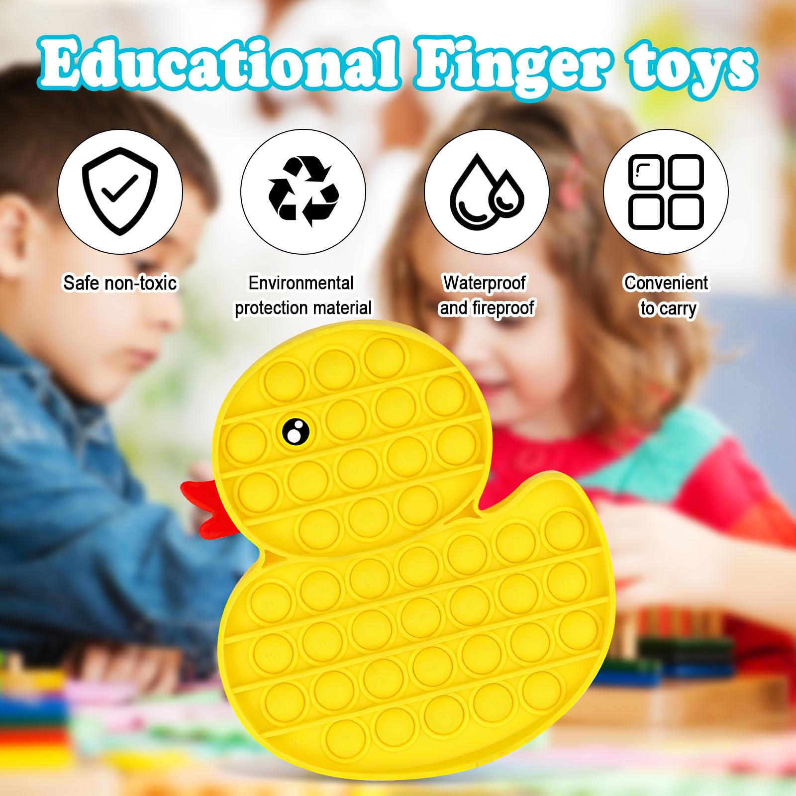 Pop Poppet it Fidget Toys, Bubble Poppet Fidget Toy Silicone Rainbow Push Pop Fidget Sensory Toy, Popping Fidget Stress Autism Relief Toy for Parent-Child, Friends, Gift, Party (Yellow Duck)