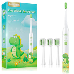 Dada-Tech Kids Electric Toothbrush Rechargeable, Soft Tooth Brush with Timer Powered by Sonic Technology for Children Boys and Girls Age 3and, Waterproof and 3 Modes (Dinosaur White)