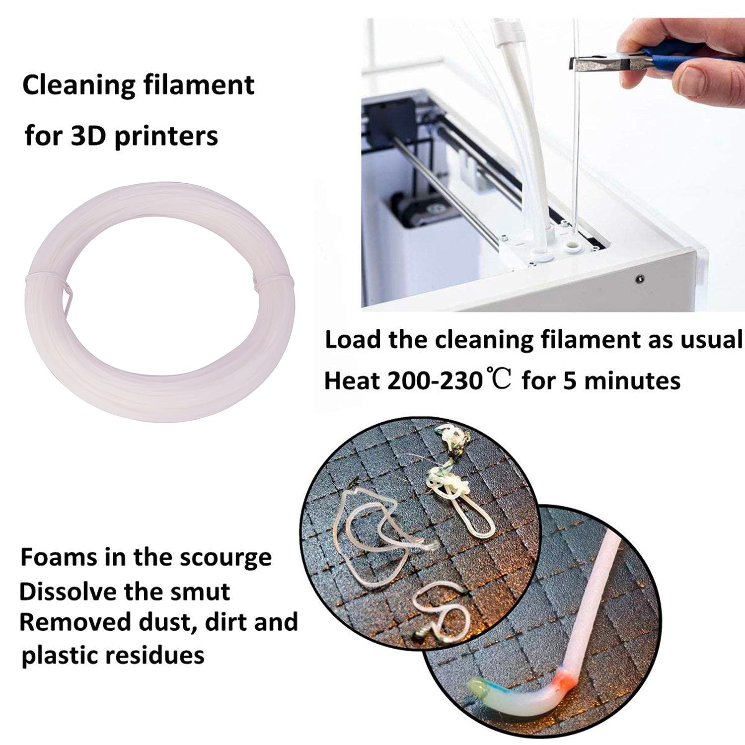 eSUN Cleaning Filament 1.75mm, 3D Printer Cleaning Filament, Prevent Nozzles and Extruders Clogging, 100g Spool 3D Printing Filament for 3D Printers, Natural