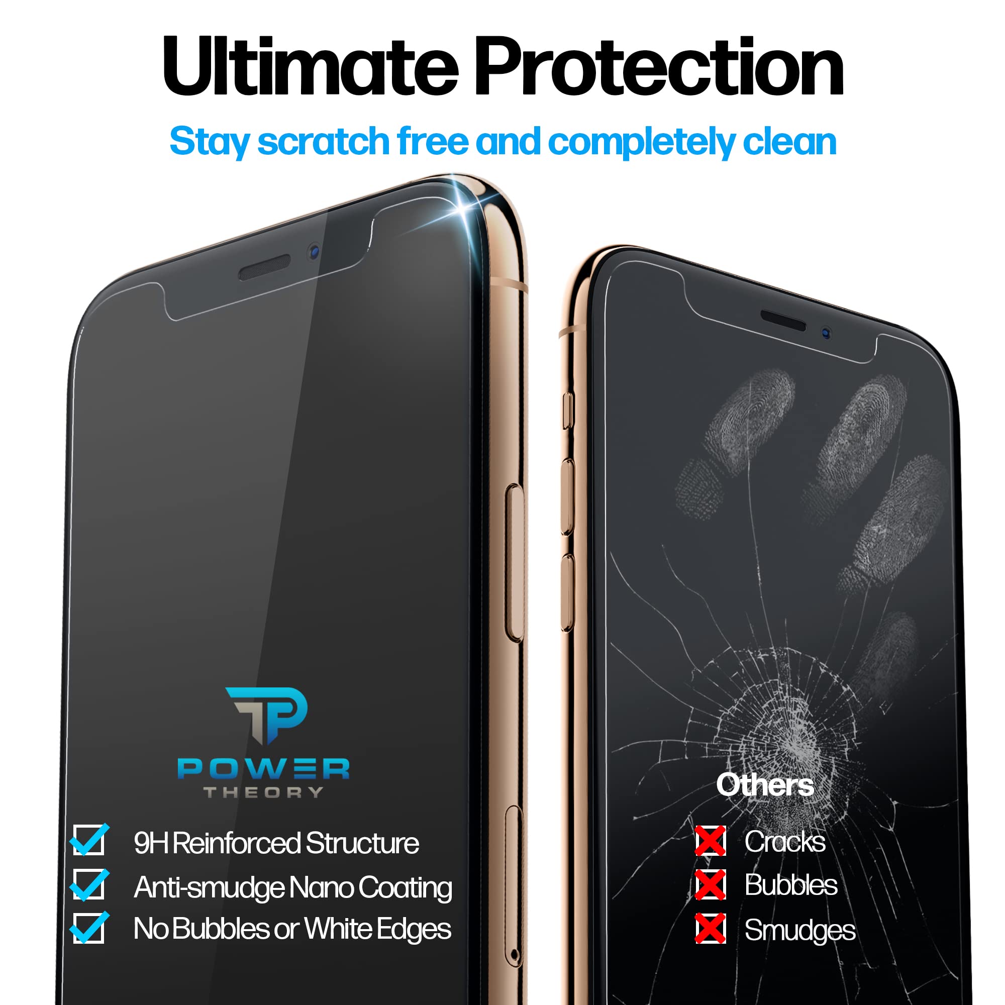 Power Theory Screen Protector for iPhone 11 Pro Max [2-Pack] with Easy Install Kit [Premium Tempered Glass for iPhone 11 ProMax]