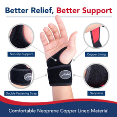 Doctor Developed Wrist Supports - Relief for carpal tunnel, wrist injuries, arthritis, hand support, wrist braces, wrist strap, wrist supports and Doctor Handbook (Single)