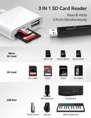 USB C to SD Card Reader, SD Card Adapter with SD MicroSD USB 3 Slots, BnmxTek Memory Card Reader Compatible With iPhone 15 Pro Max, iPad Mac MacBook Pro/Air, and More USB-C/Type C Device