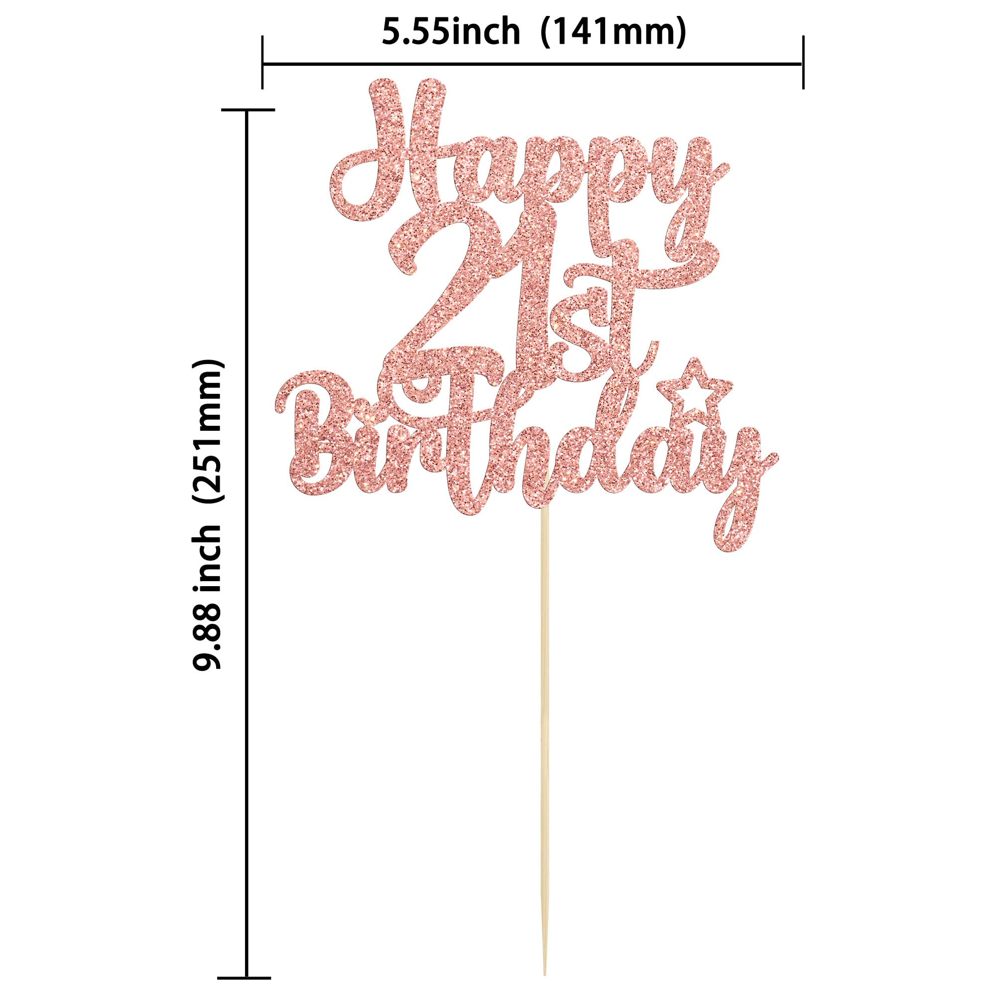 Gyufise 1Pc Happy 21st Birthday Cake Topper Glitter 21 & Fabulous Cheers to 21 Years Old Birthday Cake Pick for Celebrating 21st Birthday Anniversary Party Cake Decorations Rose Gold