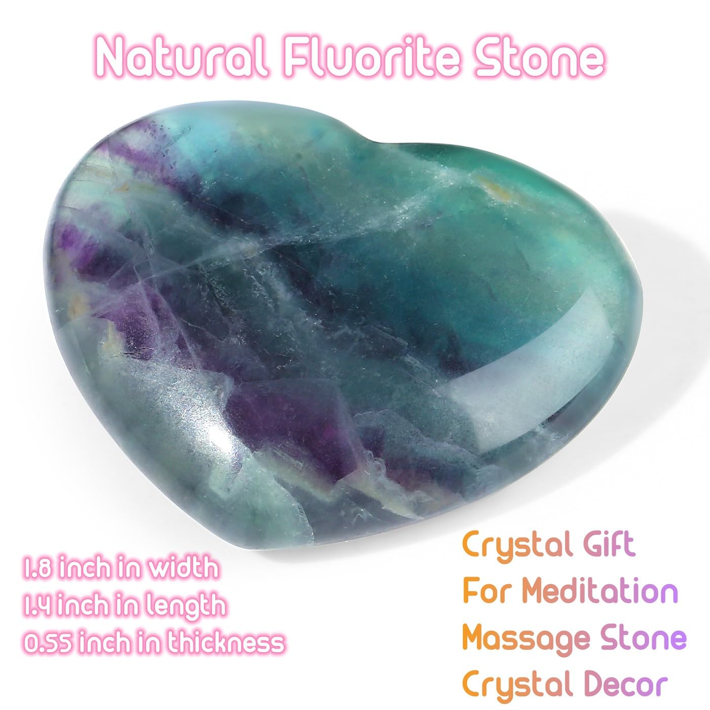 XIANNVXI 45mm 1.8 inches Fluorite Crystal Heart Stone Natural Crystal Gemstone Polished Love Puff Palm Massage Stone Reiki Crystal