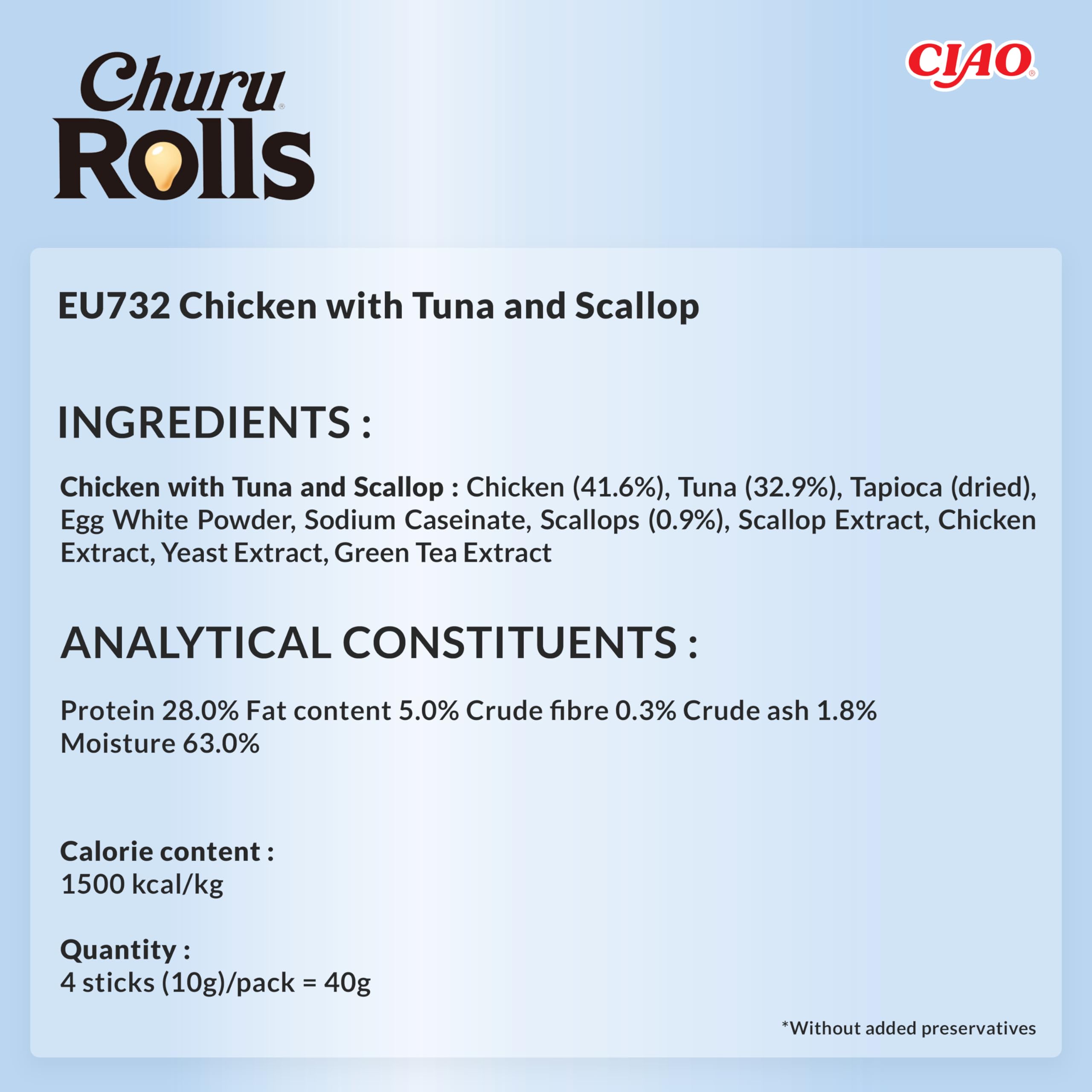 Ciao Churu Rolls by INABA Cat Treat - Chicken, Tuna & Scallop Flavour (4 x 10g) / Crispy Sticks with Creamy Filling Cat Treat, Delicious & Healthy Snack, Hand Feeding, Natural, Grain Free