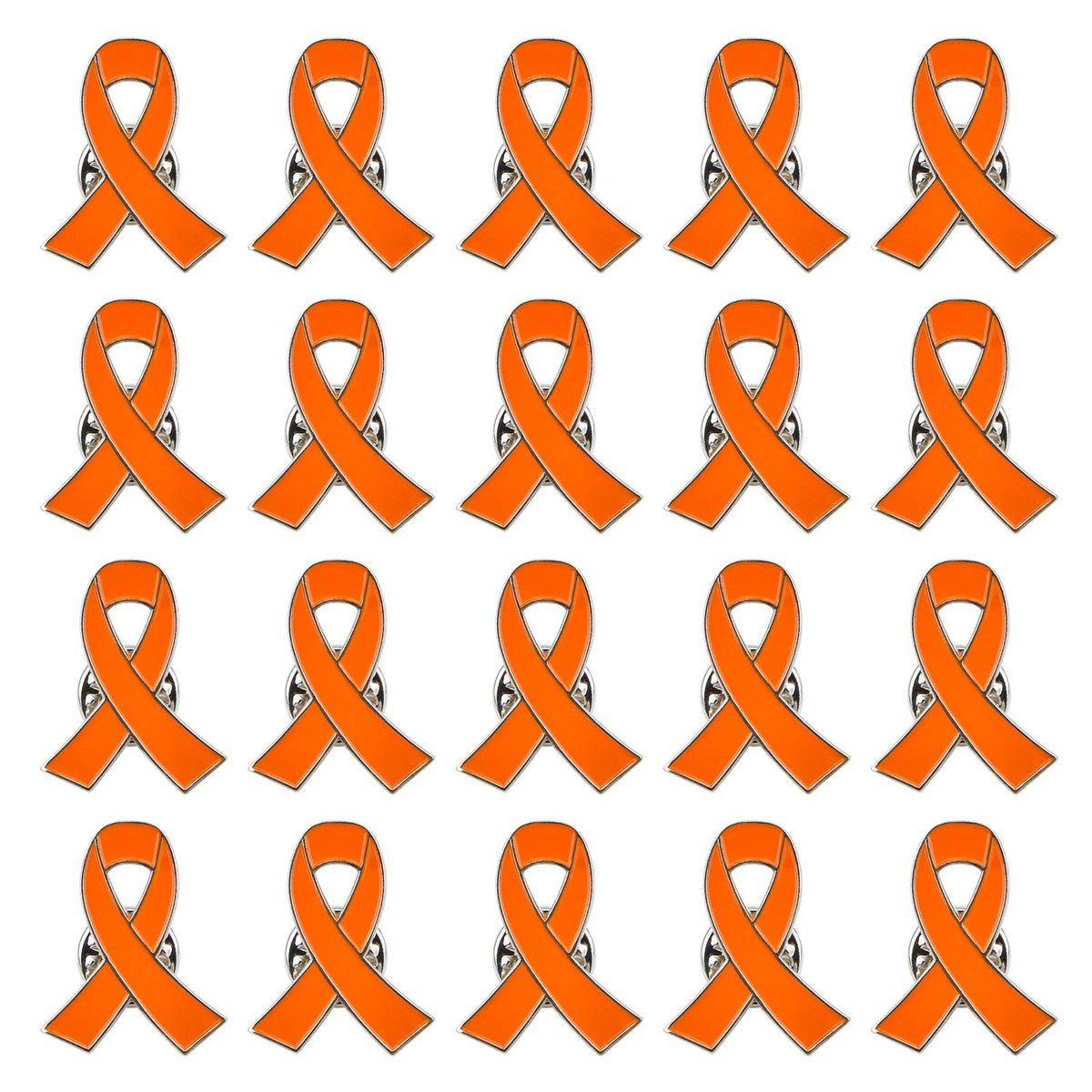 WANDIC Orange Ribbon Pin, 20 Pcs Orange Ribbon Brooches Hope Enamel Jewelry Pins, Leukemia Awareness Kidney Cancer Multiple Sclerosis Gun Violence Awareness Brooches