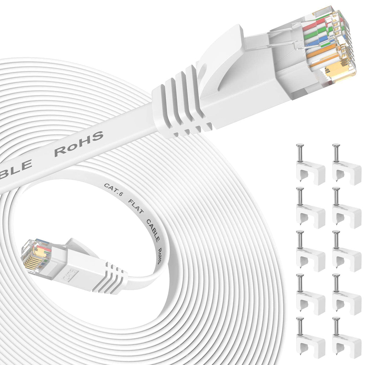 Nixsto Ethernet Cable 10M, Cat 6e/Cat6 Ethernet Cable High Speed with Network Patch Cords, LAN Cable Clips with Rj45 Connector for Router Modem Faster Than Cat 5e/Cat 5-White